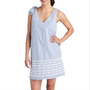 VINEYARD VINES Eyelet Moonshine Sandbar Stripe Bow Sleeveless V-Neck Mini Dress